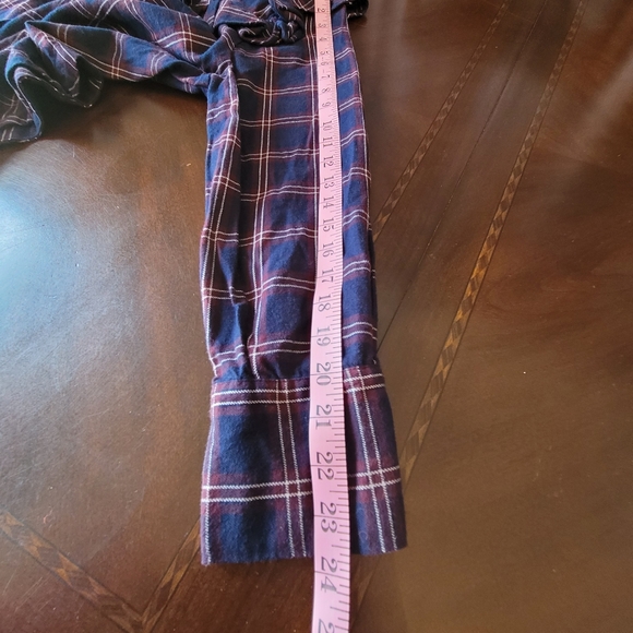 Madewell | Maroon/Navy Plaid Ruffle-Yoke Button Down W/ Easy Roll Sleeves - Picture 6 of 11